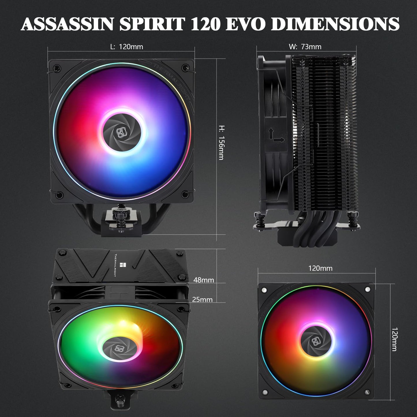 Thermalrlght Assassin Spirit 120 EVO CPU Cooler Air with 4×6mm HeatPipes, TL-S12-S PWM Fan Heatsink CPU Cooler,156mm High, for AMD:AM4 AM5/Intel