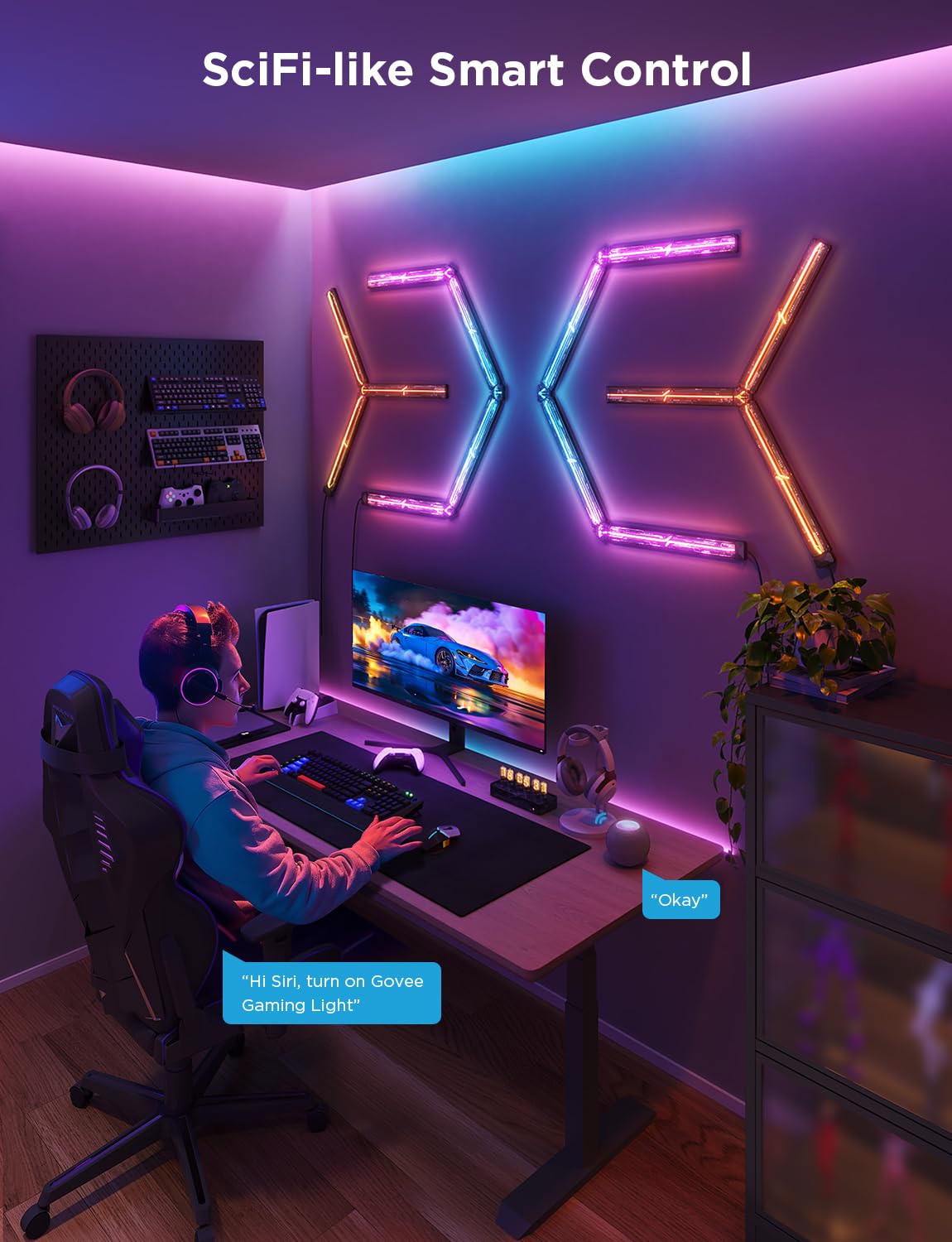 Govee Gaming Wall Light, RGBIC Glide Wall Light, Work with Matter, Alexa and Google Assistant, DIY Customized LED Wall Lighting Effects and Shapes