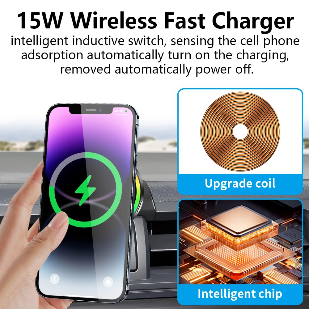 LUNQIN Car Magnetic Phone Mount for Toyota GR86 2022-2026 and Subaru BRZ 2022-2026 Auto Interior Accessories Best Cellphone Holder Fast 15W Wireless