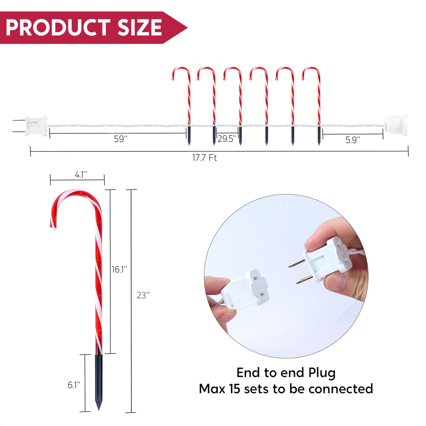 Joiedomi 12 Pcs Christmas Candy Cane Pathway Markers Lights, 16” Stakes Lights with Warm White, Waterproof Outdoor Decorations for Xmas Indoor