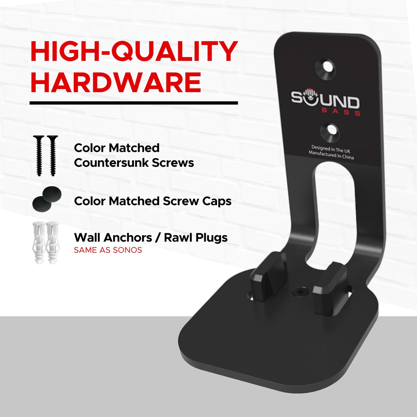 Sound Bass ONE, ONE Gen 2, ONE SL & Play:1 Wall Mount Bracket, Twin Pack [2pcs], Black, Compatible with Sonos ONE, ONE Gen 2, ONE SL & PLAY1 Speaker