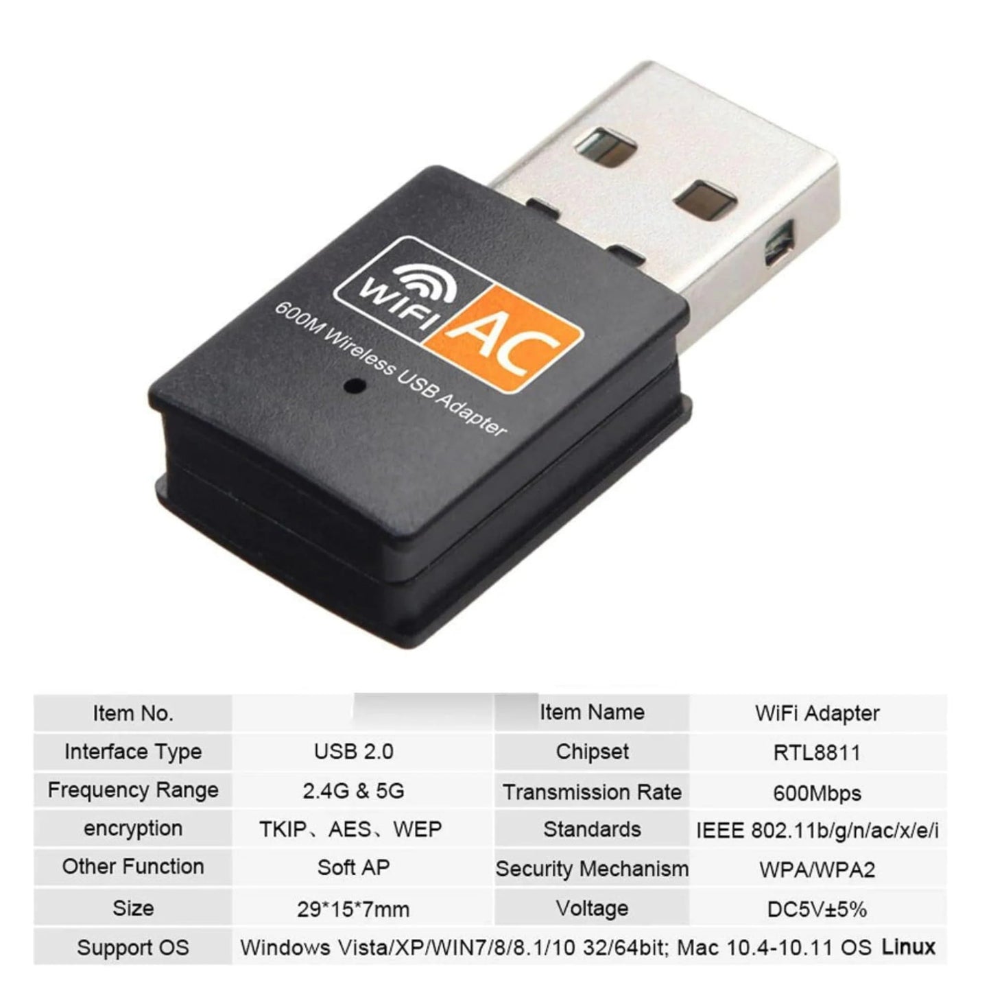 ICIFBTU 600Mbps Dual-Band USB WiFi Adapter - 2.4GHz & 5GHz, for Laptops and Desktops, Compatible with Windows, Mac, and Linux