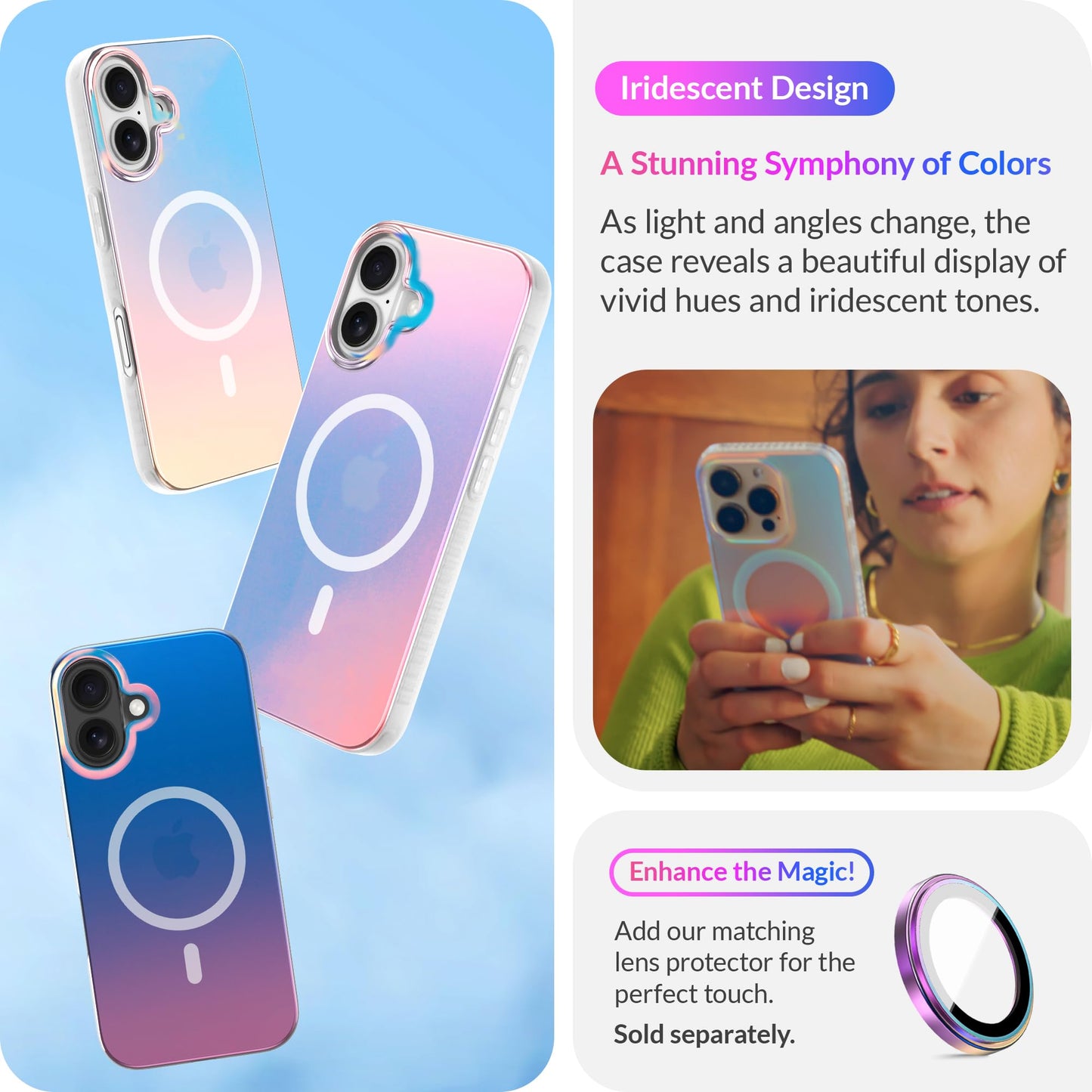LONLI Hue for iPhone 16 Plus Case - Dynamic PrismGlow Color-Shift Iridescent Phone Cover, Slim Shock-Absorbing, Compatible with MagSafe & Magnetic