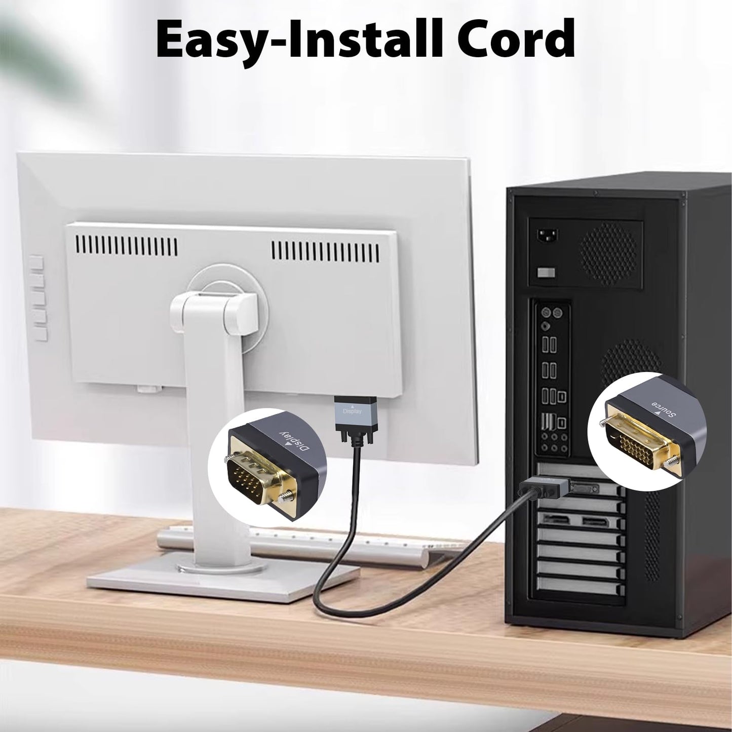 Cyberguys! DVI to VGA Cable 6ft, Male to Male DVI-D to VGA Adapter Cord with Secure Latch, Gold-Plated Connectors - Plug and Play Adapter Cable