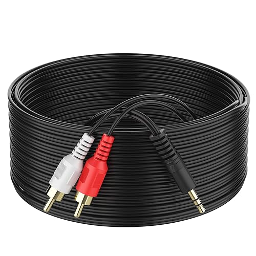 Abireiv 3.5mm to 2 Male RCA Cable 65FT, Stereo Audio Adapter Braided Hi-Fi Sound Auxiliary Y Splitter, Metal Shell Shielded Aux Cord Compatible