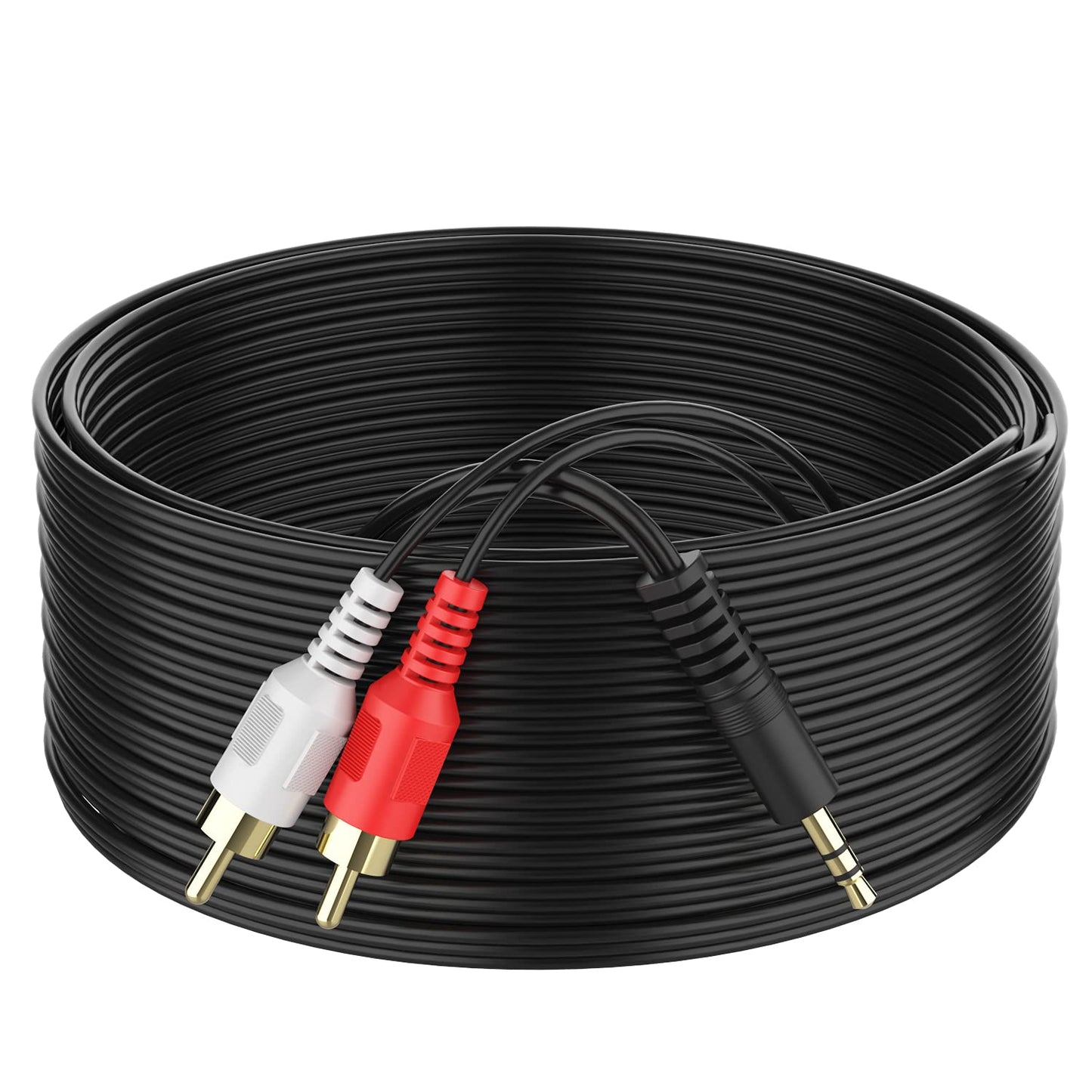 Abireiv 3.5mm to 2 Male RCA Cable 65FT, Stereo Audio Adapter Braided Hi-Fi Sound Auxiliary Y Splitter, Metal Shell Shielded Aux Cord Compatible