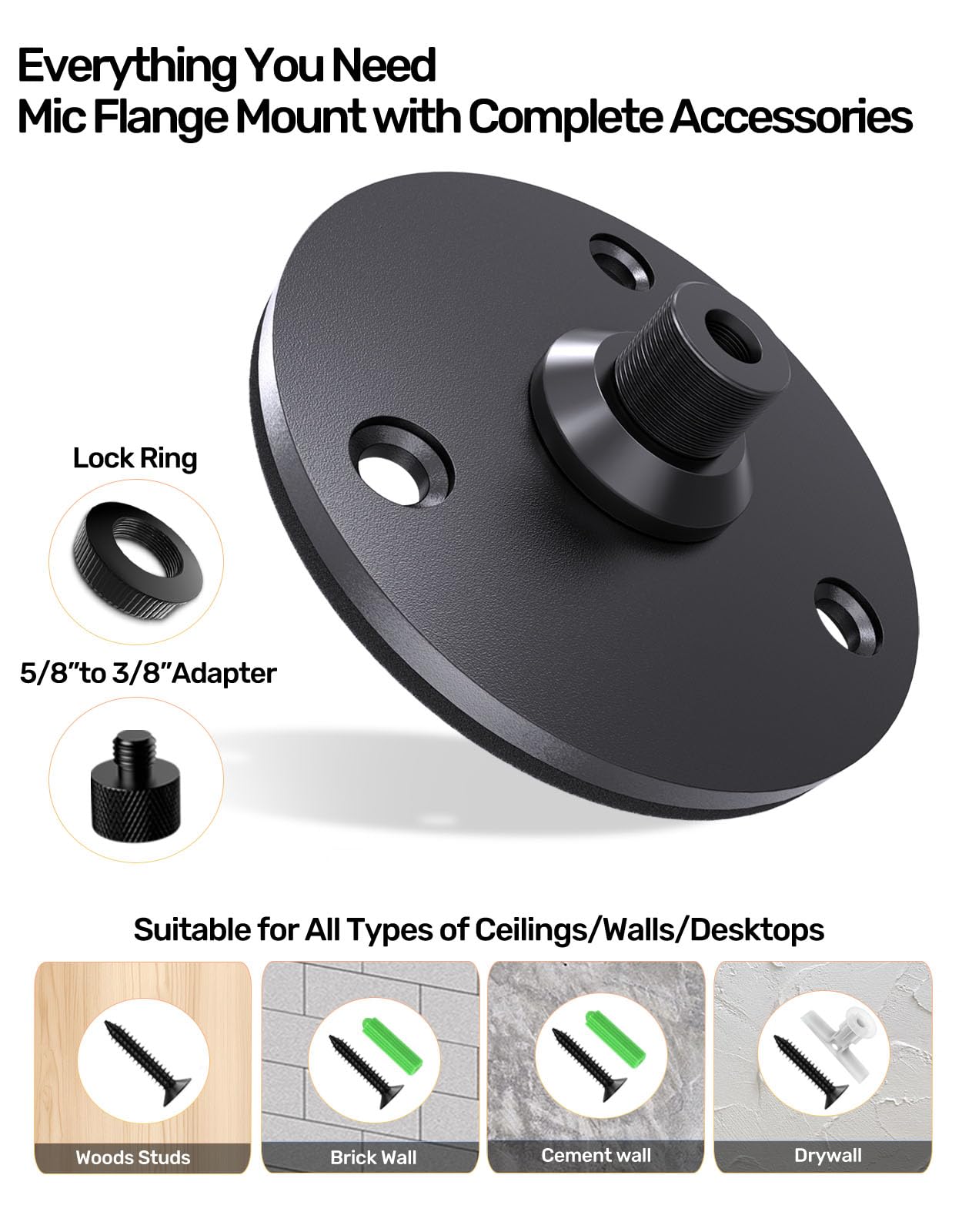 Metal Gooseneck Microphone Flange Mount with Pad for Church, Podium, Studio, Podcasts, Lectures, Broadcasts, Gaming and Streaming, Mic Flange Mount