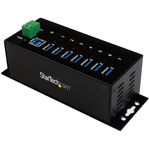 StarTech.com 7-Port USB 3.0 Hub - 5Gbps - Metal Industrial USB-A Hub with ESD Protection & 350W Surge Protection - Din Rail Wall or Desk Mountable