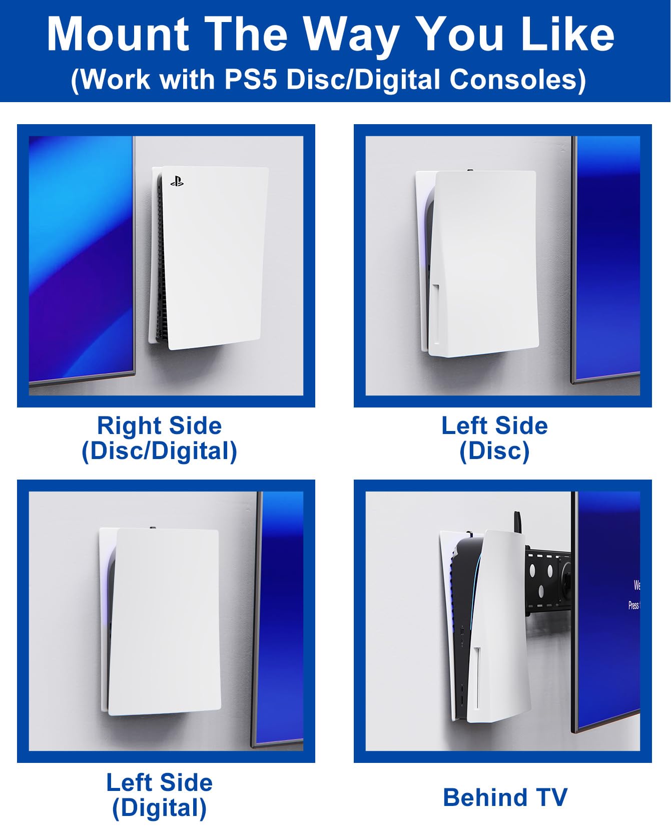 ALIENERGY PS5 Wall Mount for PlayStation 5 Console - Sleek Hidden Design for Mounting Near or Behind TV, 2 Controller & Headset Holders Included (PS5