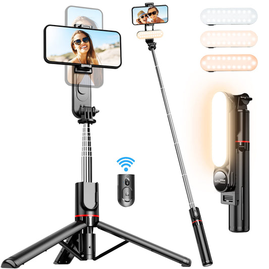 Stable Selfie Stick Tripod with Fill Light, 44 Inch Extendable Selfie Stick with Wireless Remote and Tripod Stand 360 Rotation for iPhone