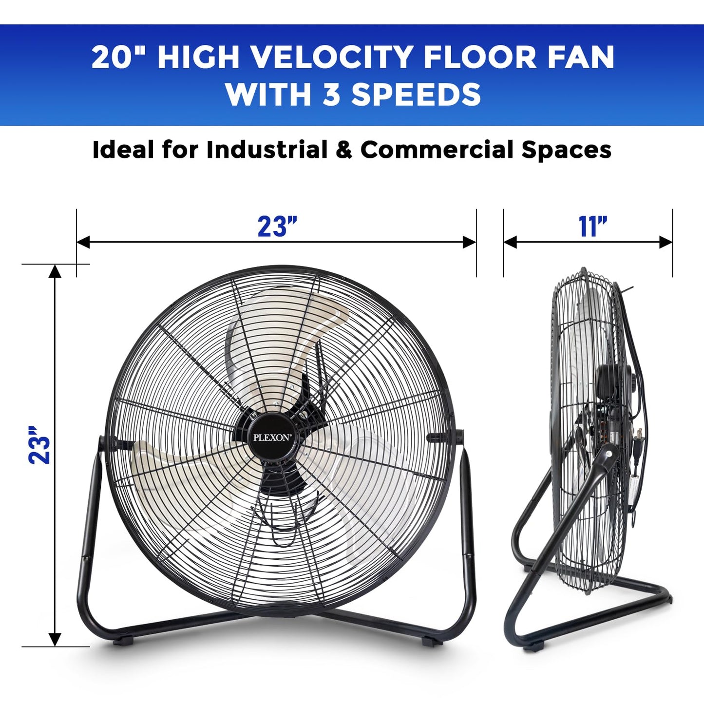 Plexon 20" High Velocity Floor Fan, Industrial Metal Shop Fan, 4200 CFM