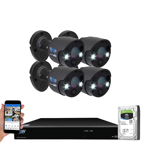 GW Security 2-Way Audio Spotlight 5MP Full-time Color Night Vision PoE Security Camera System, 8 Channel 4K NVR with 4 x 5MP 1920p Face Recognition