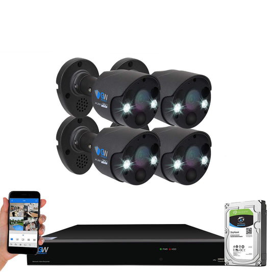 GW Security 2-Way Audio Spotlight 5MP Full-time Color Night Vision PoE Security Camera System, 8 Channel 4K NVR with 4 x 5MP 1920p Face Recognition