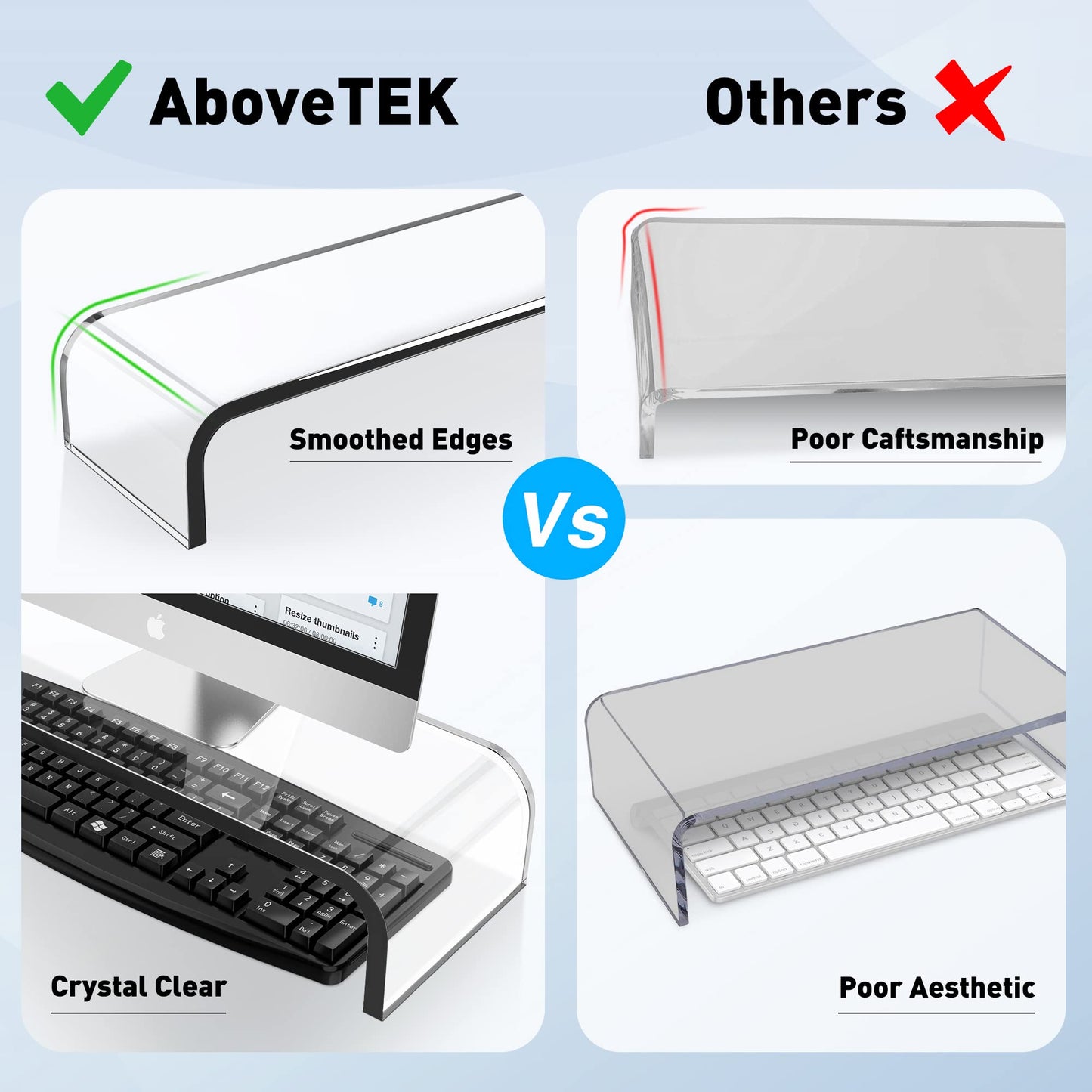 AboveTEK Acrylic Monitor Stand, Premium Large Monitor Riser 20 inch, Crystal Clear Acrylic Computer Stand Laptop Desk Stand for Home Office Printer TV