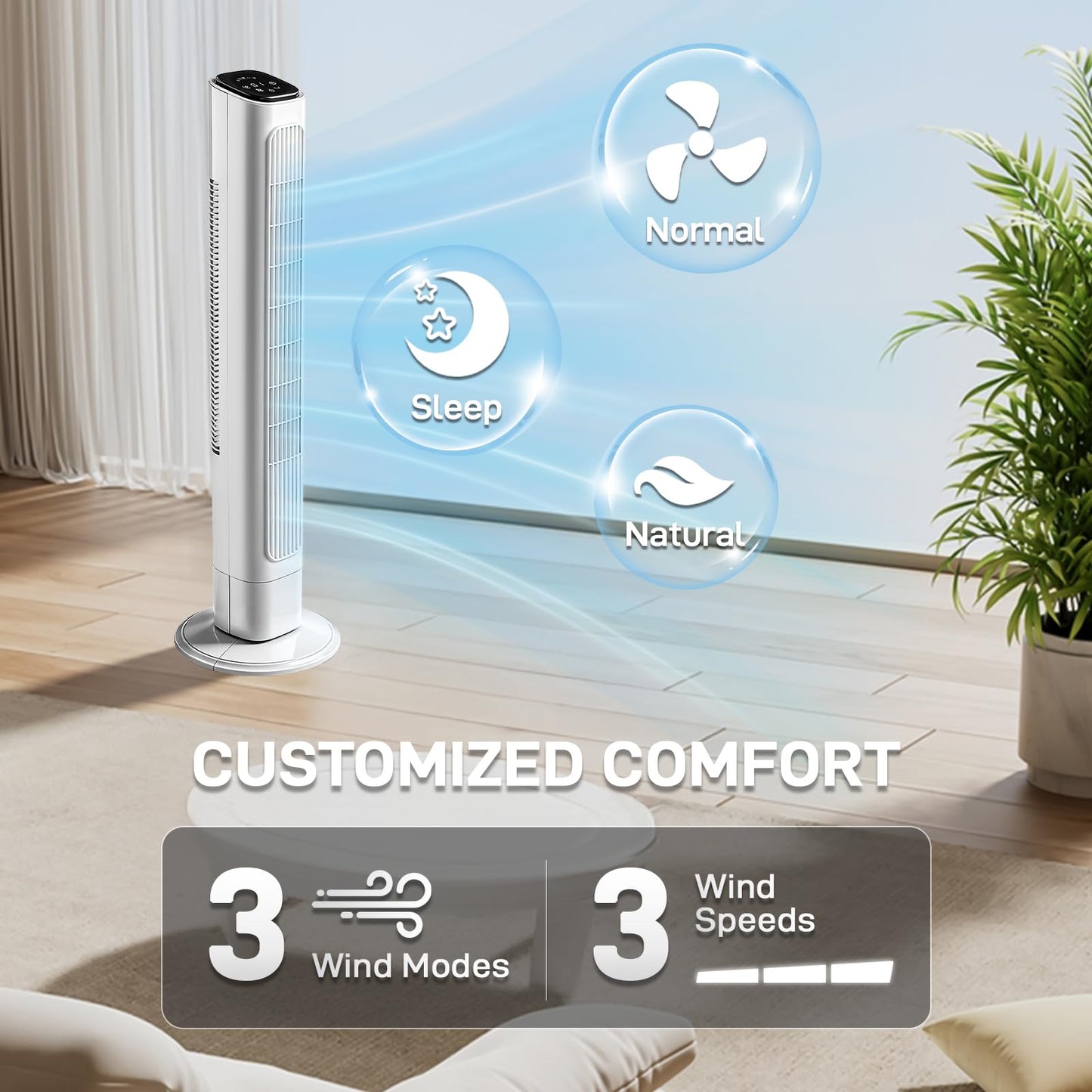 NXzeksohx 110V 45W 36 inches, cylindrical tower fan, touch, with remote control 3 modes
