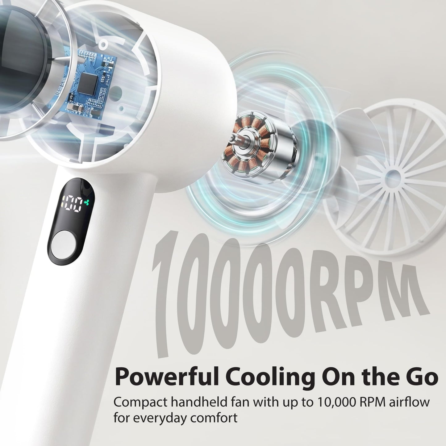 FosPower Handheld Turbo Fan 10000RPM 3000mAh 5-Speed White