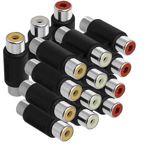 AYECEHI RCA Coupler 5 Pack Audio Video Female to Female Connector 3-RCA Jacks Adapter Jointer - White/Red/Yellow