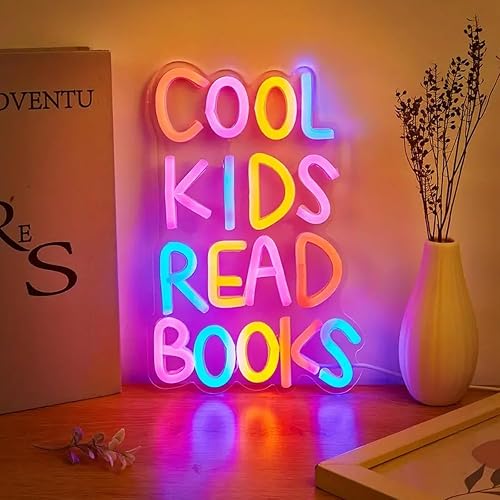 Cool Kids Read Books Neon Signs. Books Neon Light for Reading Room Hanging Decorations. Library and Classroom Read Corner Decor with Dimmable Switches