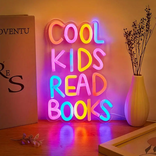 Cool Kids Read Books Neon Signs. Books Neon Light for Reading Room Hanging Decorations. Library and Classroom Read Corner Decor with Dimmable Switches
