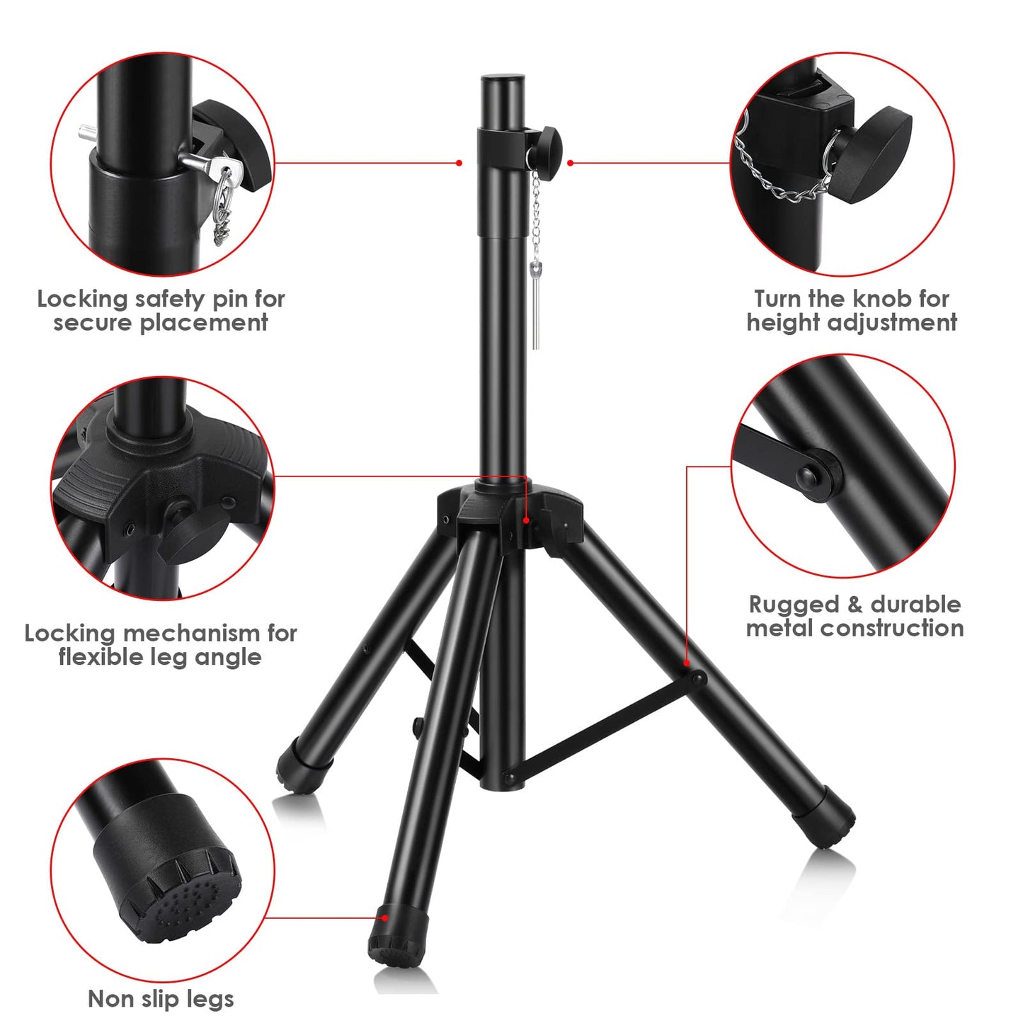 Giskieo Universal Speaker Stand Mount Holder Heavy Duty Tripod/Adjustable Height from 26.8” to 35” and Compatible Insert Easy Mobility Safety Pin