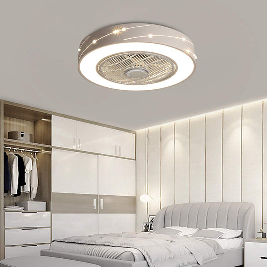 TFCFL 22" Ceiling Fan with Light, Modern Semi Flush Mount Invisible Chandelier Fan with Controller 3 Colors 3 Speed Hidden Blades Low Profile Fan