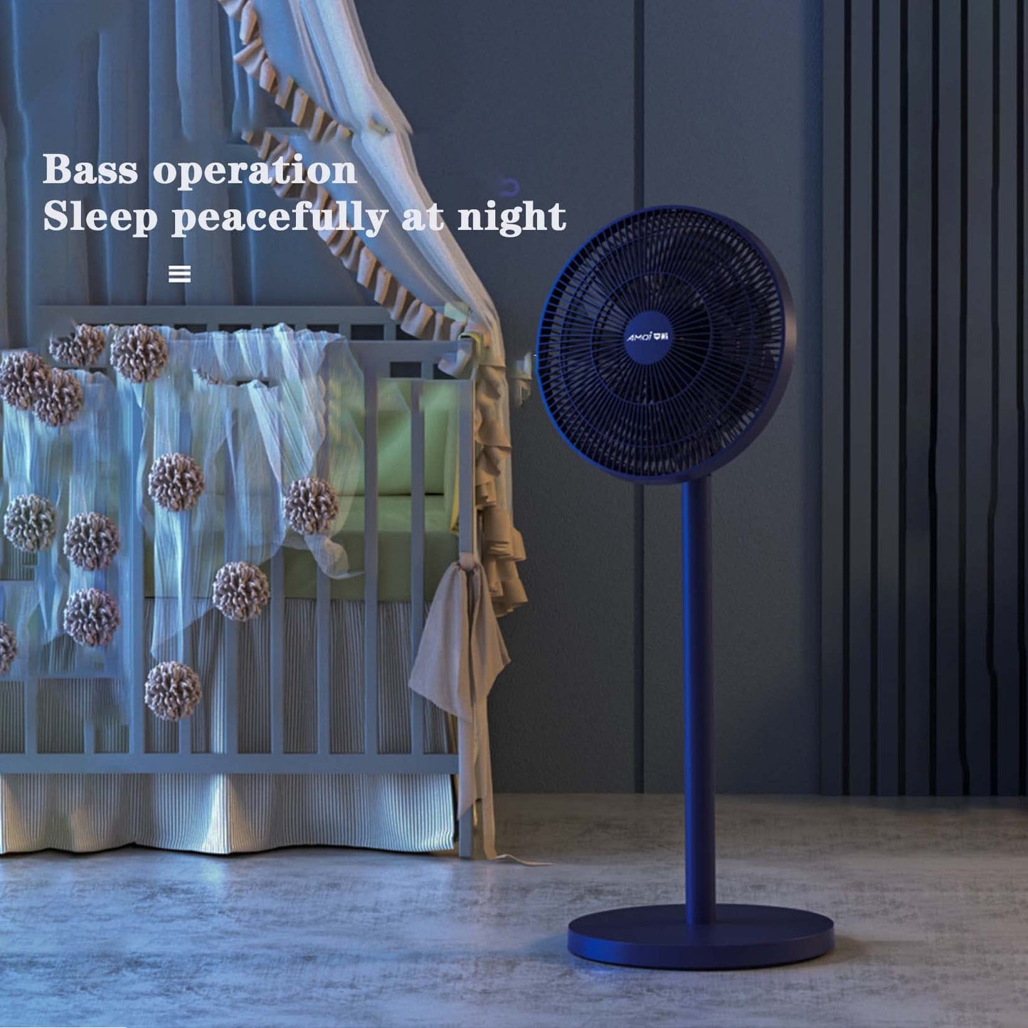BNE Pedestal fan, 3-speed adjustment - 45 watts low power consumption - Quiet - Remote control - Oscillating head, suitable for office, home use