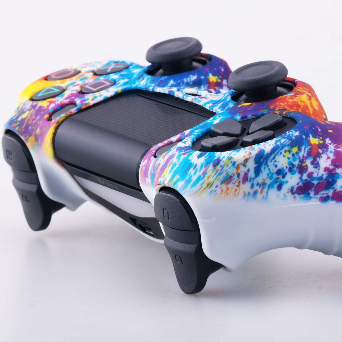 YoRHa Water Transfer Printing Camouflage Silicone Cover Skin Case for Sony PS4/slim/Pro Dualshock 4 Controller x 1(Spashing Paint) with Thumb Grips x
