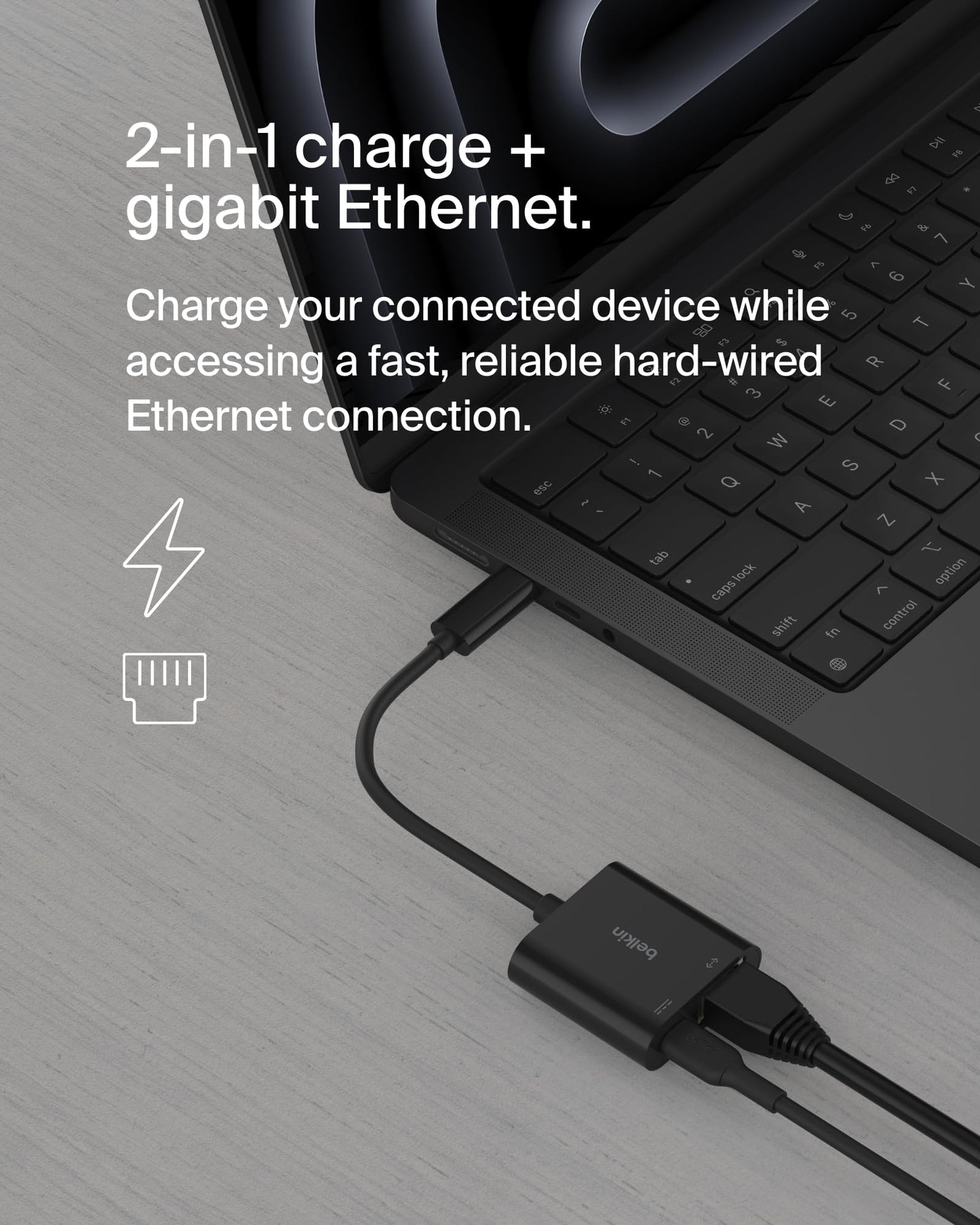 Belkin USB-C Ethernet + Charge Adapter 100W for iPhone 17, Samsung & More