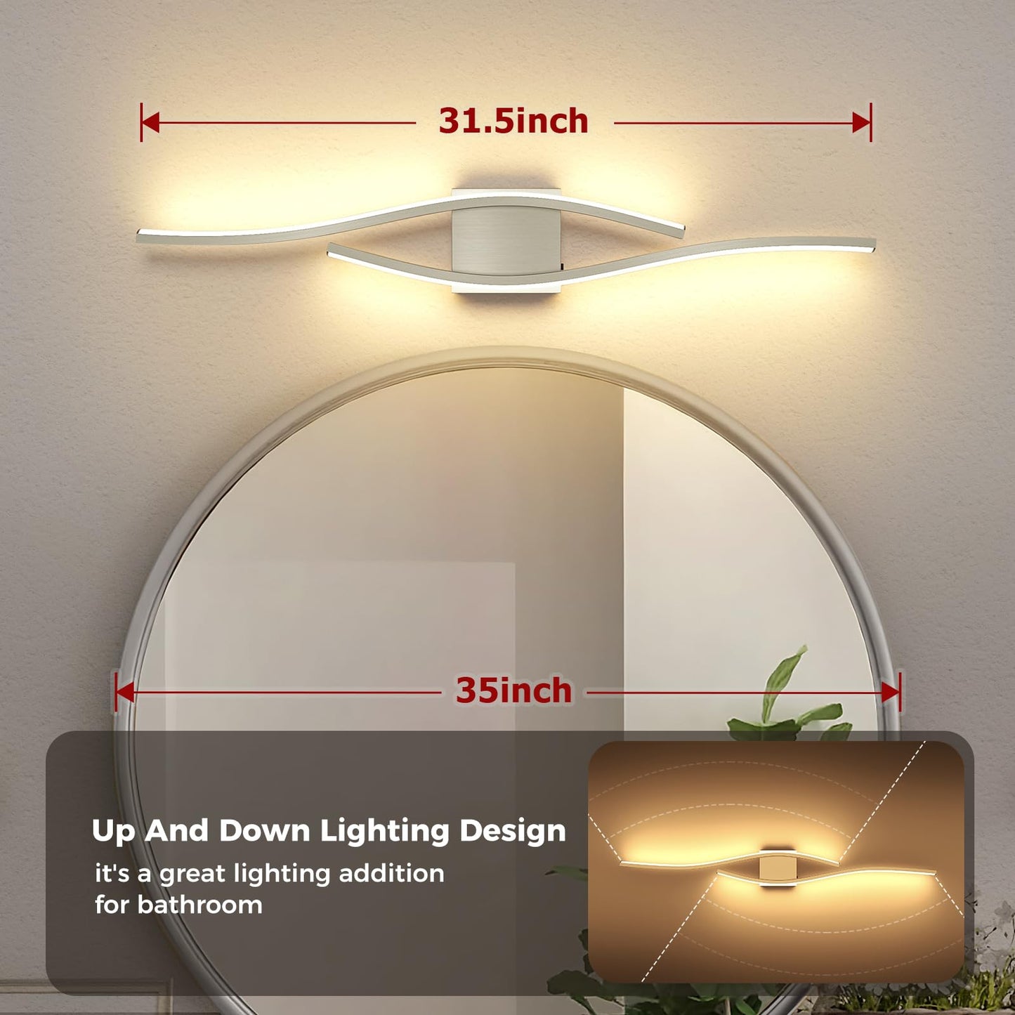 Joossnwell Brushed Nickel Vanity Lights for Bathroom Lighting Fixtures Over Mirror Dimmable 5CCT Modern Vanity Lighting Fixture Led Bath Wall Light