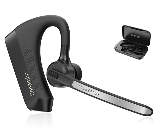 Conambo K21 Bluetooth Headset V5.1, Bluetooth Earpiece with CVC 8.0 Dual Mic Noise Cancelling Wireless Headphone - Mute & Volume Buttons 16Hrs Talking