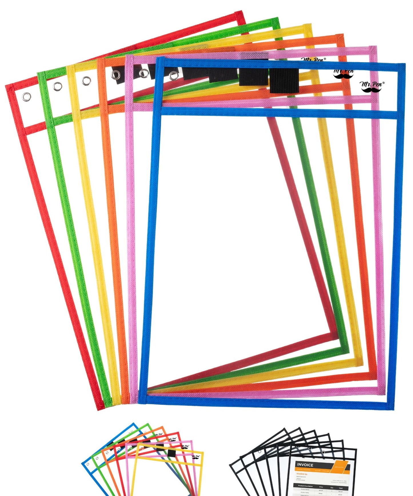 Mr. Pen- Reusable Dry Erase Pocket Sleeves, 10" x 14", 6 Pack, Colorful