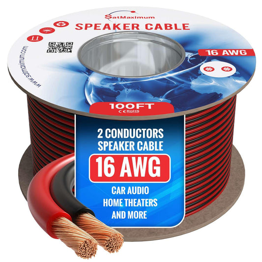 Cables Direct Online Speaker Cable 100FT 16AWG 2 Conductors (16/2) CL3 Rated CCA (Copper Clad Aluminum) Black and Red Jacket Compatible with Low
