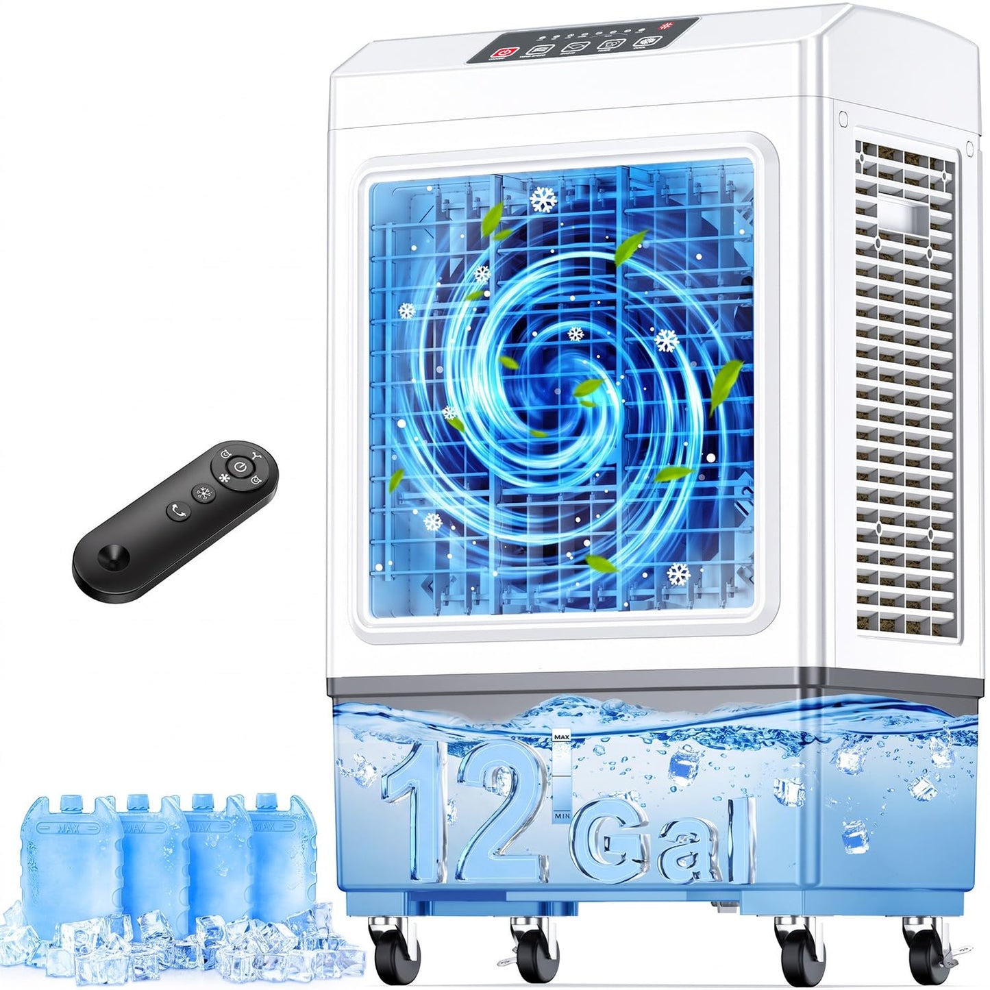 fancole 3-IN-1 Air Conditioner Portable w/4 Mode & 3 Speed, 12H Timer, 70° Oscillating Evaporative Air Cooler, Remote Control, 4 Ice Packs, 1.1 Gal