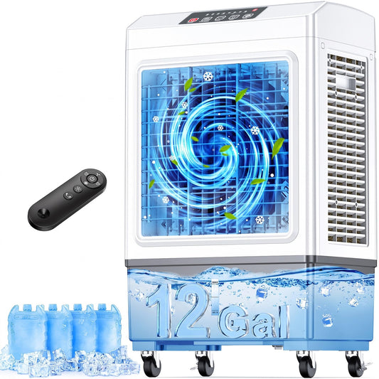 fancole 3-IN-1 Air Conditioner Portable w/4 Mode & 3 Speed, 12H Timer, 70° Oscillating Evaporative Air Cooler, Remote Control, 4 Ice Packs, 1.1 Gal