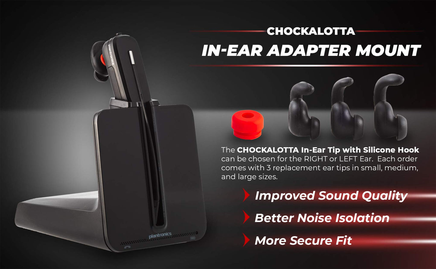CHOCKALOTTA Eartip Adapter and Silicone Hook Eartips Compatible with Plantronics Poly CS540 / W440 / W740 / WH500 Headsets (1-Pack Adapter + 3 Pcs