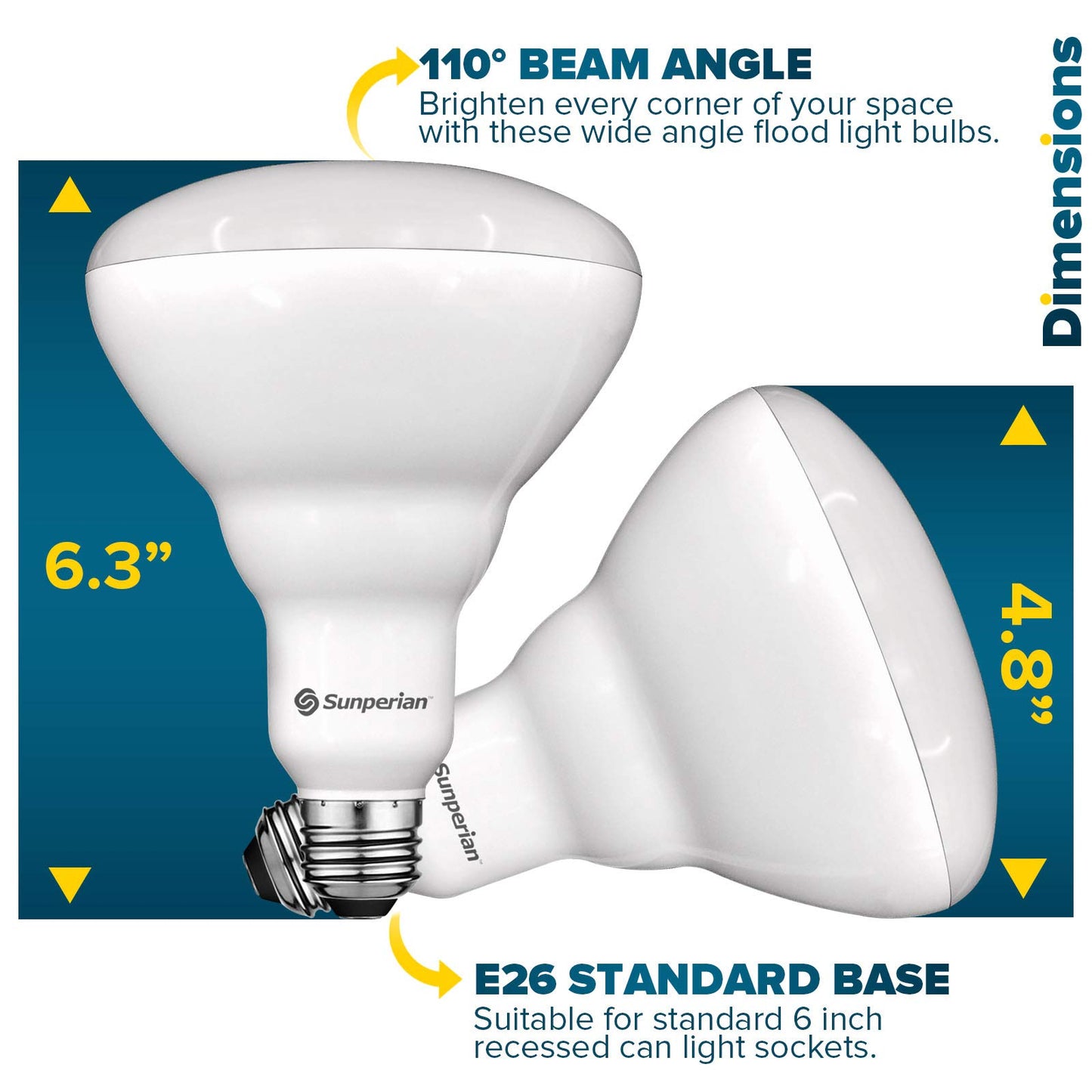 SUNPERIAN 6 Pack BR40 LED Light Bulbs, 13W=85W, 4000K Cool White, 1400 Lumens, Dimmable Flood Light Bulbs for Recessed Cans, Enclosed Fixture Rated