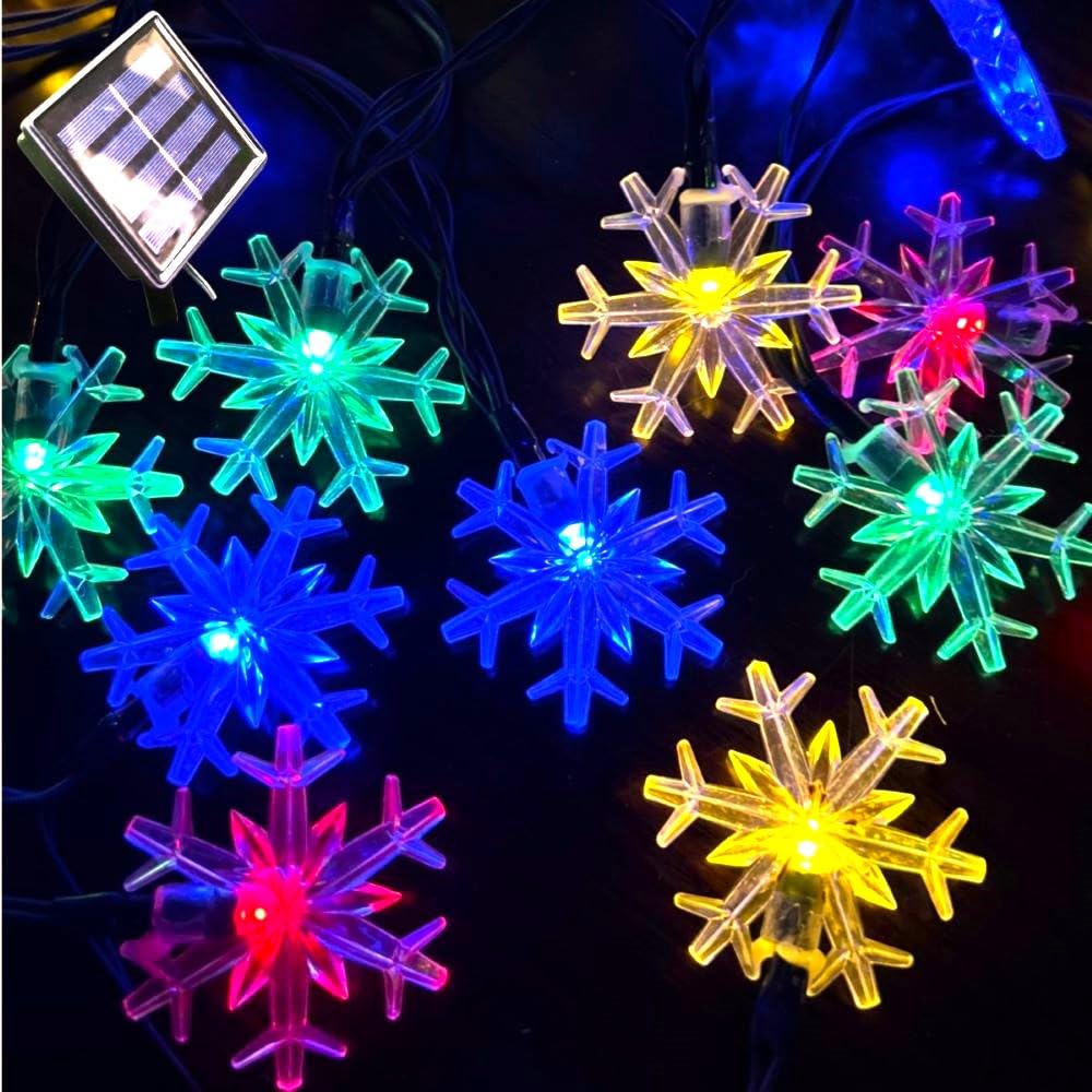 Inngree Solar Christmas Lights Outdoor Waterproof Decorations 20 Ft 30 LED Snowflake String Fairy Lights with 8 Lighting Modes for Wedding, Party