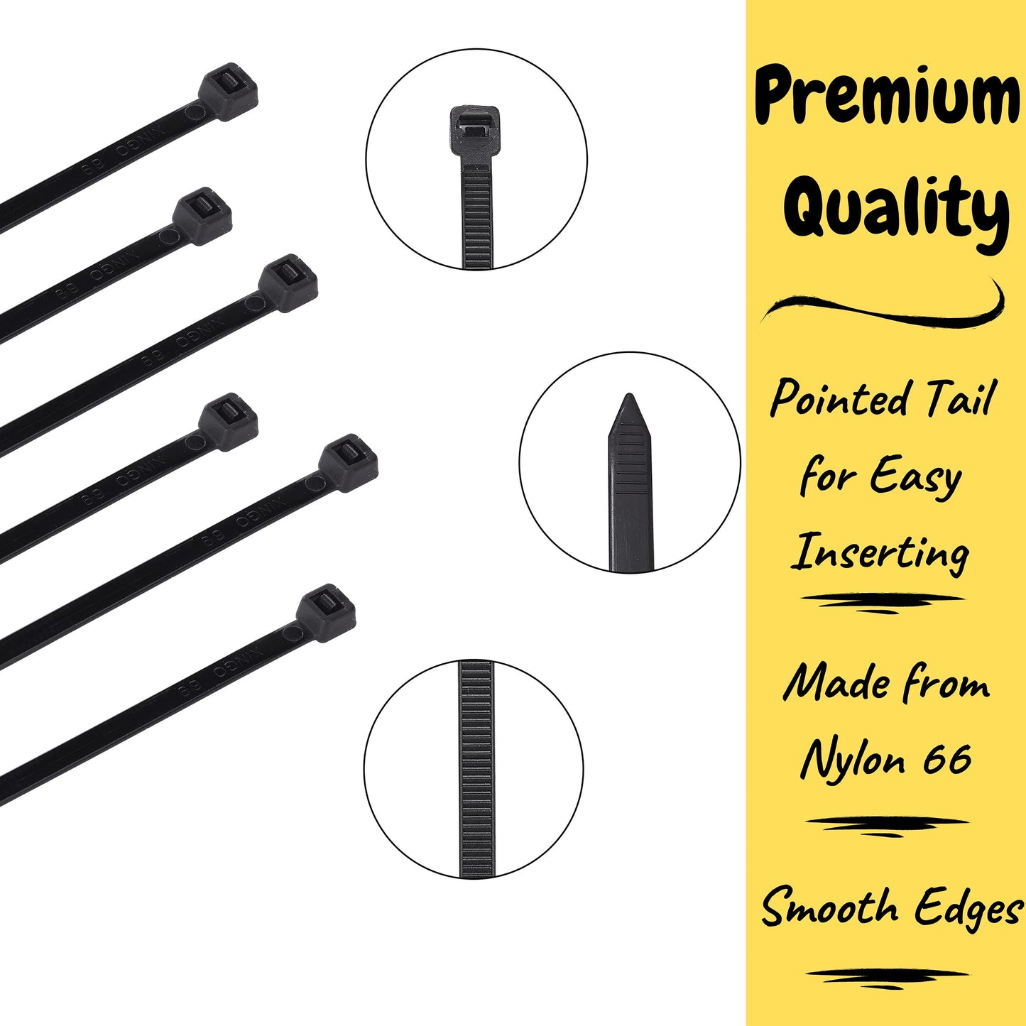 Bates 200 Pack 4 Inch Cable Zip Ties - Black, Electrical, Tie Wraps, Cord Ties