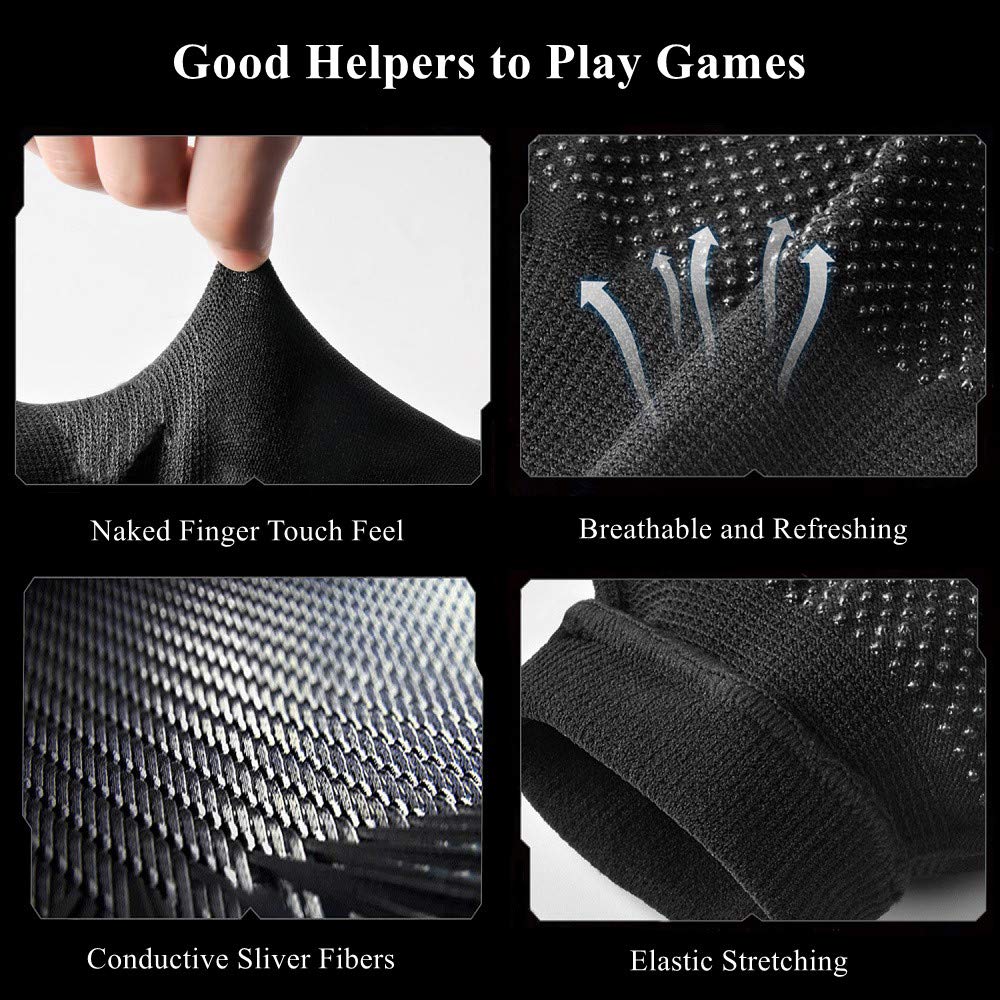 Gaming Gloves for Sweaty Hands - Rakizbe High-Sensitive Anti-Sweat Breathable Seamless Touch Screen Gloves with Thumb Finger Sleeves for iPad/Mobile