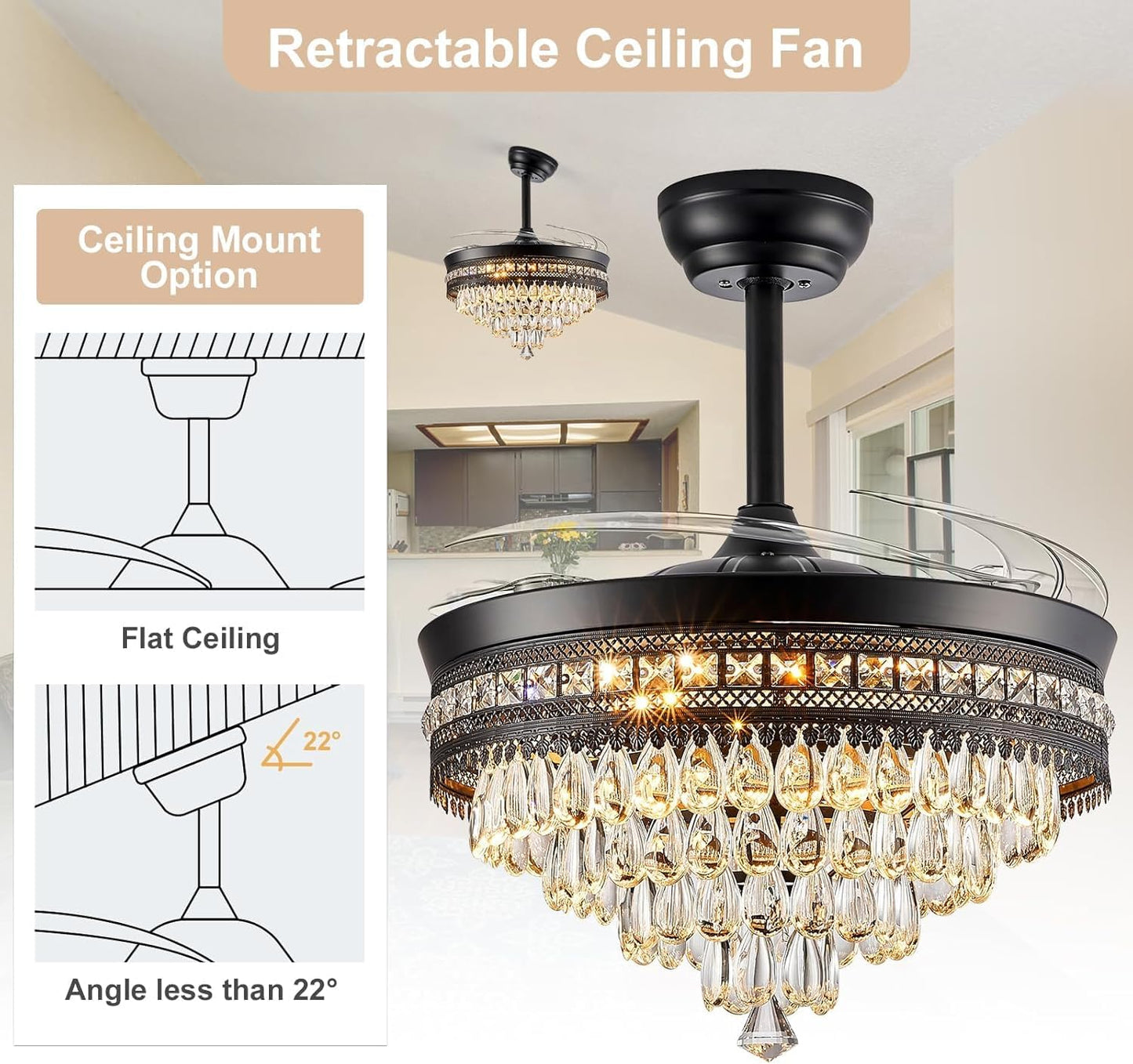 48''Fandelier Ceiling Fan with Light,3 Color Temperature/6 Wind Speed