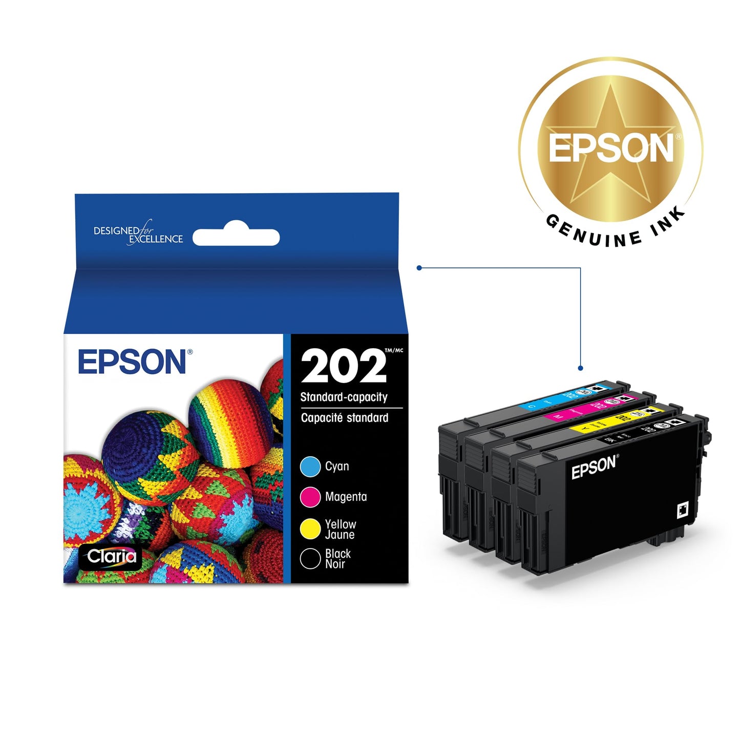 Epson 202 Claria Ink Standard Capacity Black & Color Cartridge Combo Pack (T202120-BCS) Works with Workforce WF-2860, Expression XP-5100