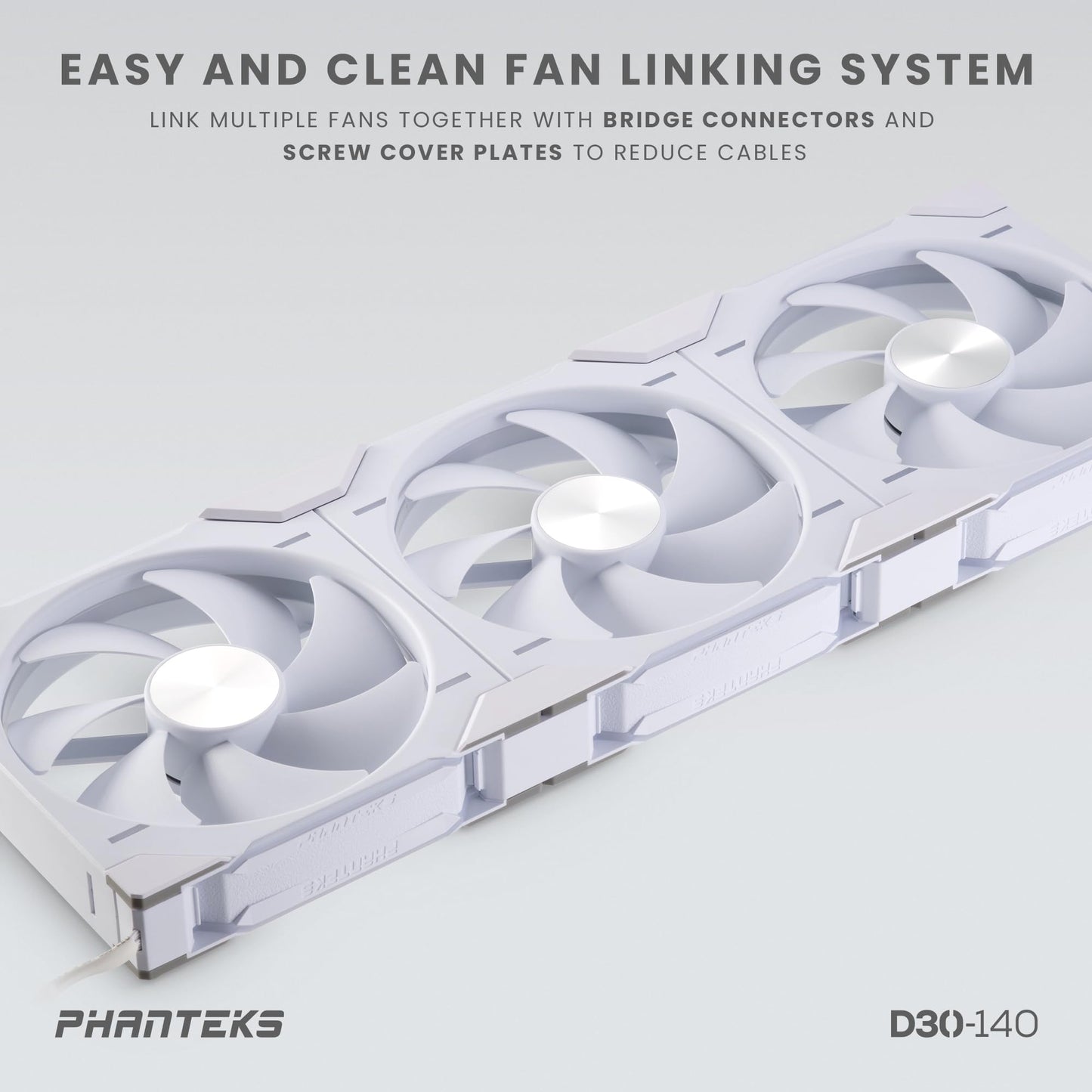 Phanteks D30-140 DRGB PWM Fan 3Pack, Premium D-RGB Performance Fans, ARGB/DRGB Lighting, Daisy-Chain Fan Linking System, 3Pack (White)