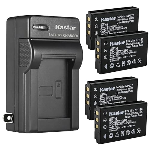 Kastar 4-Pack Battery and AC Wall Charger Replacement for Minolta NP-120 Battery, Minolta MN80NV, MN88NV, MN90NV, MN200NV, MN220NV 1080p Full HD