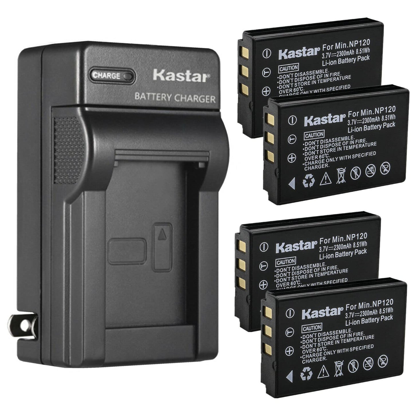 Kastar 4-Pack Battery and AC Wall Charger Replacement for Minolta NP-120 Battery, Minolta MN80NV, MN88NV, MN90NV, MN200NV, MN220NV 1080p Full HD