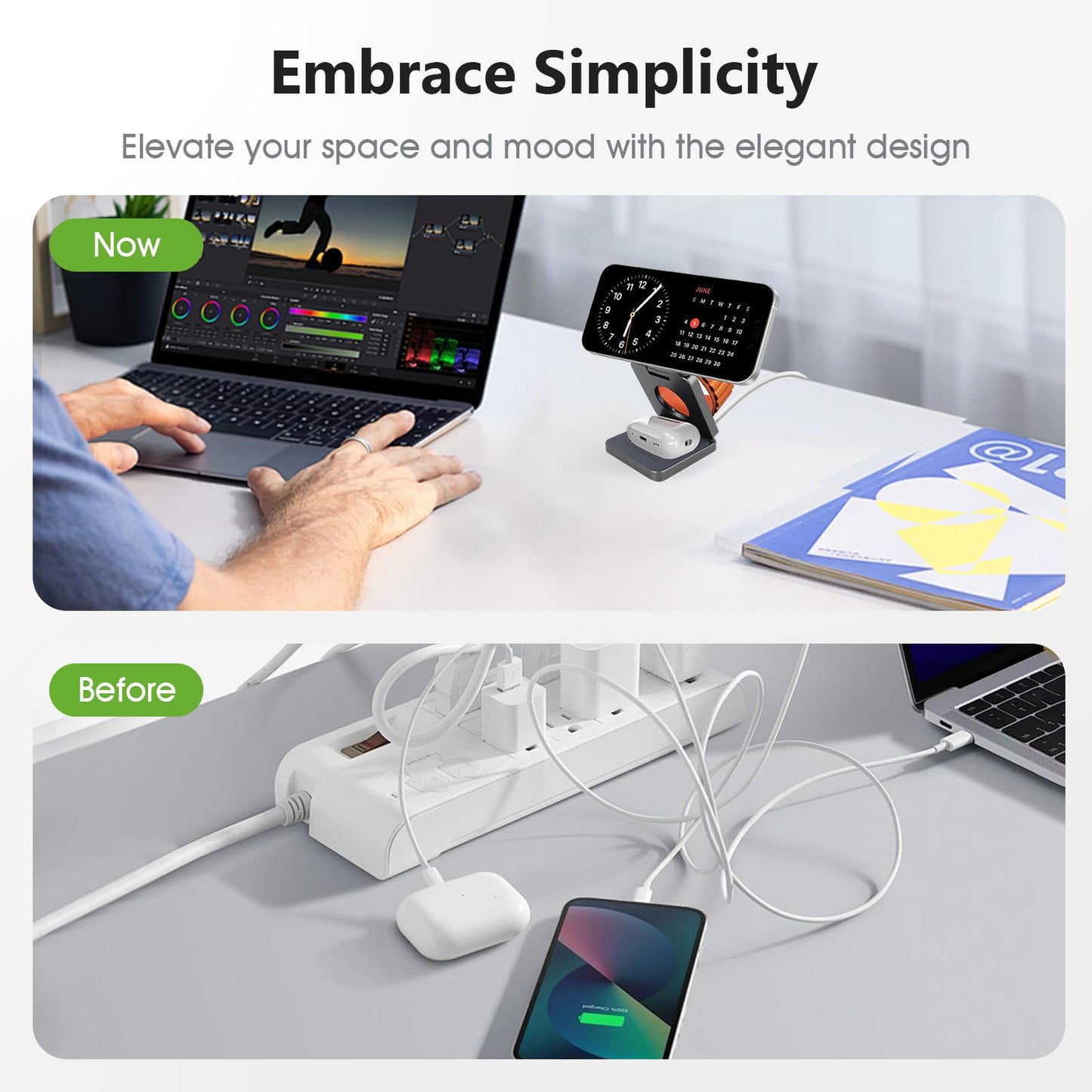 Fold 'N Style 3-in-1 Foldable Magnetic Wireless Charging Stand, 15W Fast Charger Compatible with iPhone 15/14/13/12 Pro/Max/Plus, Apple Watch