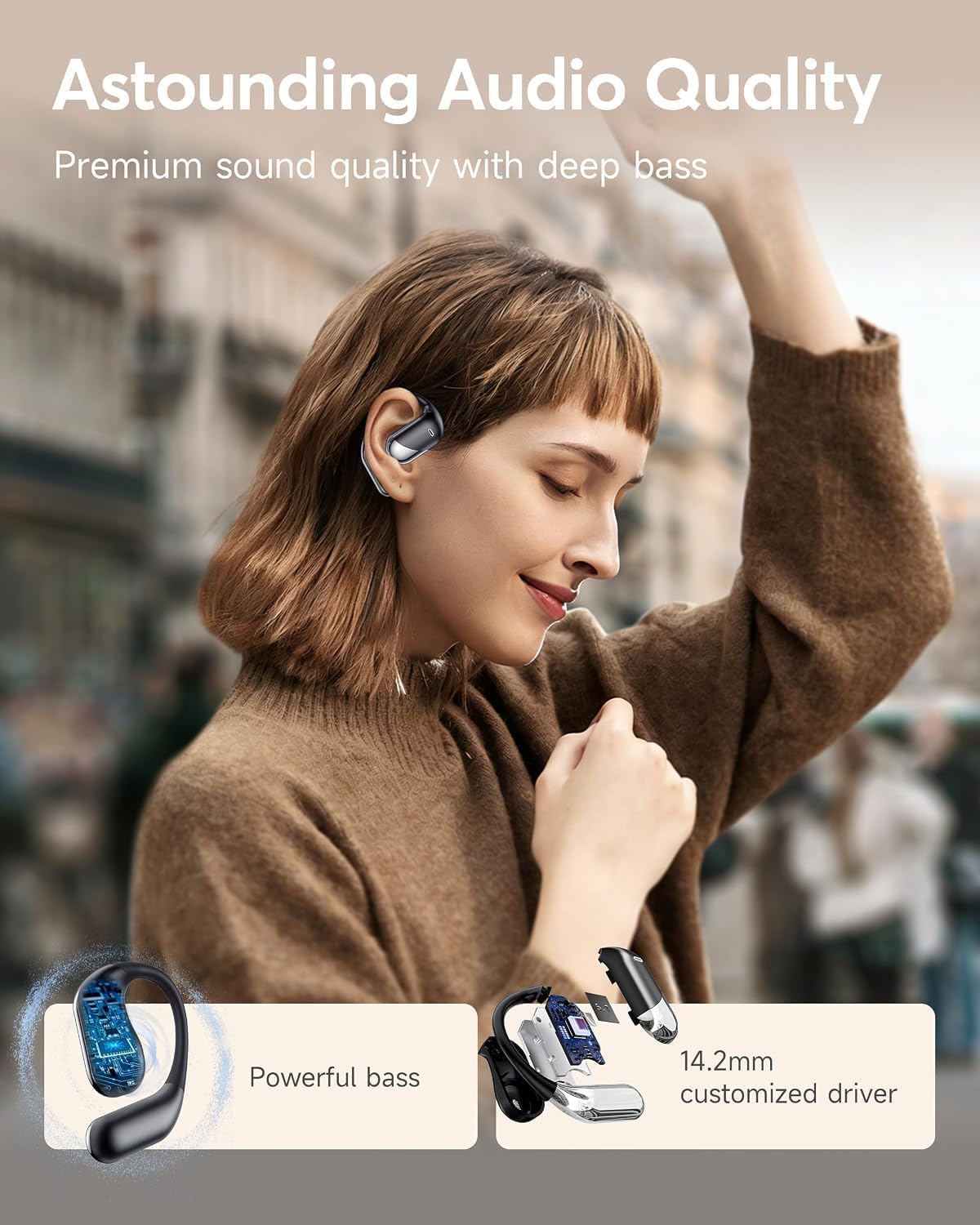 Ultra Open Ear Headphones, Over Ear Bluetooth Bone Conduction Earbuds