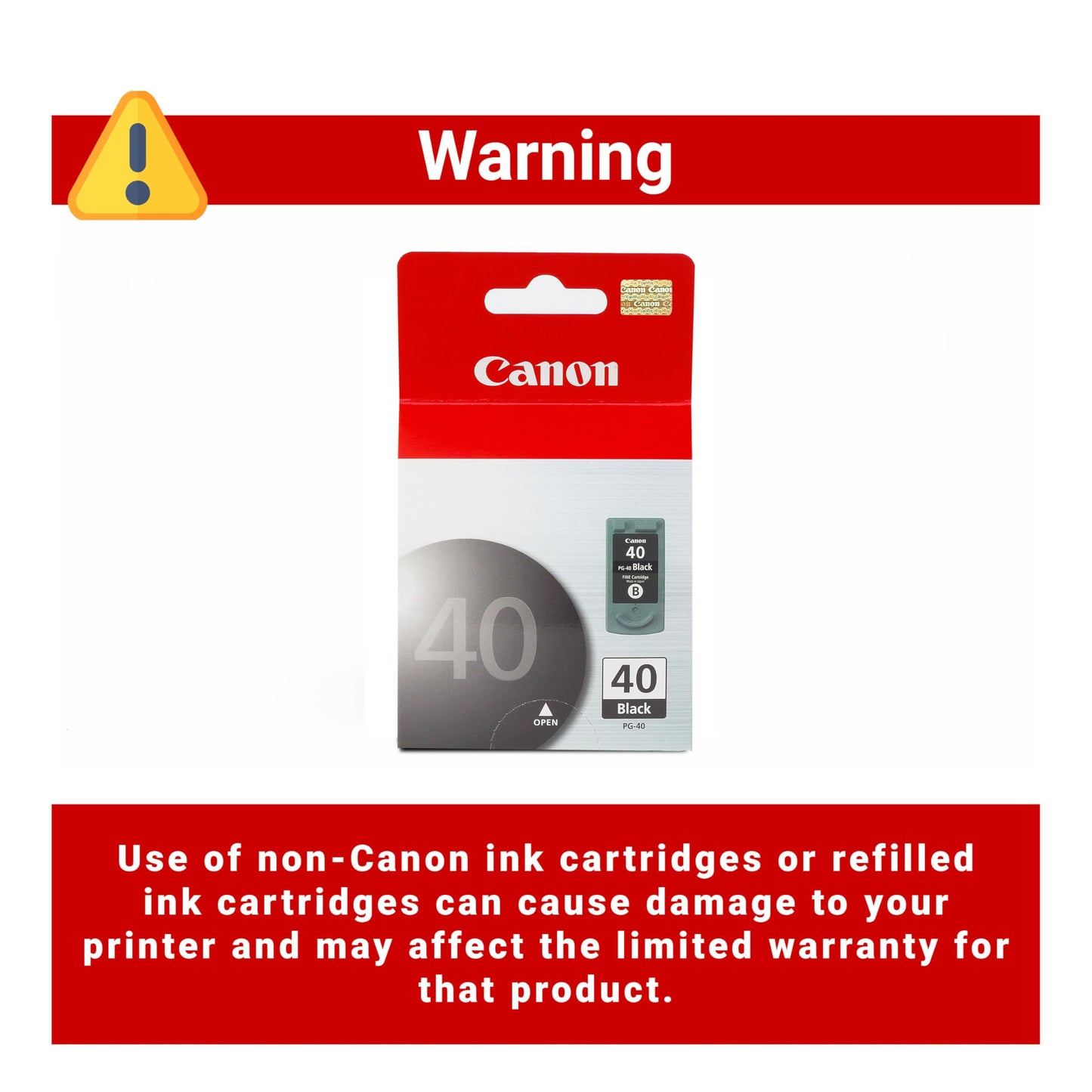 Canon PG-40 Genuine Black Ink Cartridge, Compatible with iP2600/1800/1700/1600, MX310/300, MP470/460/450/210/170/160/150/140/180/190, JX200/210P
