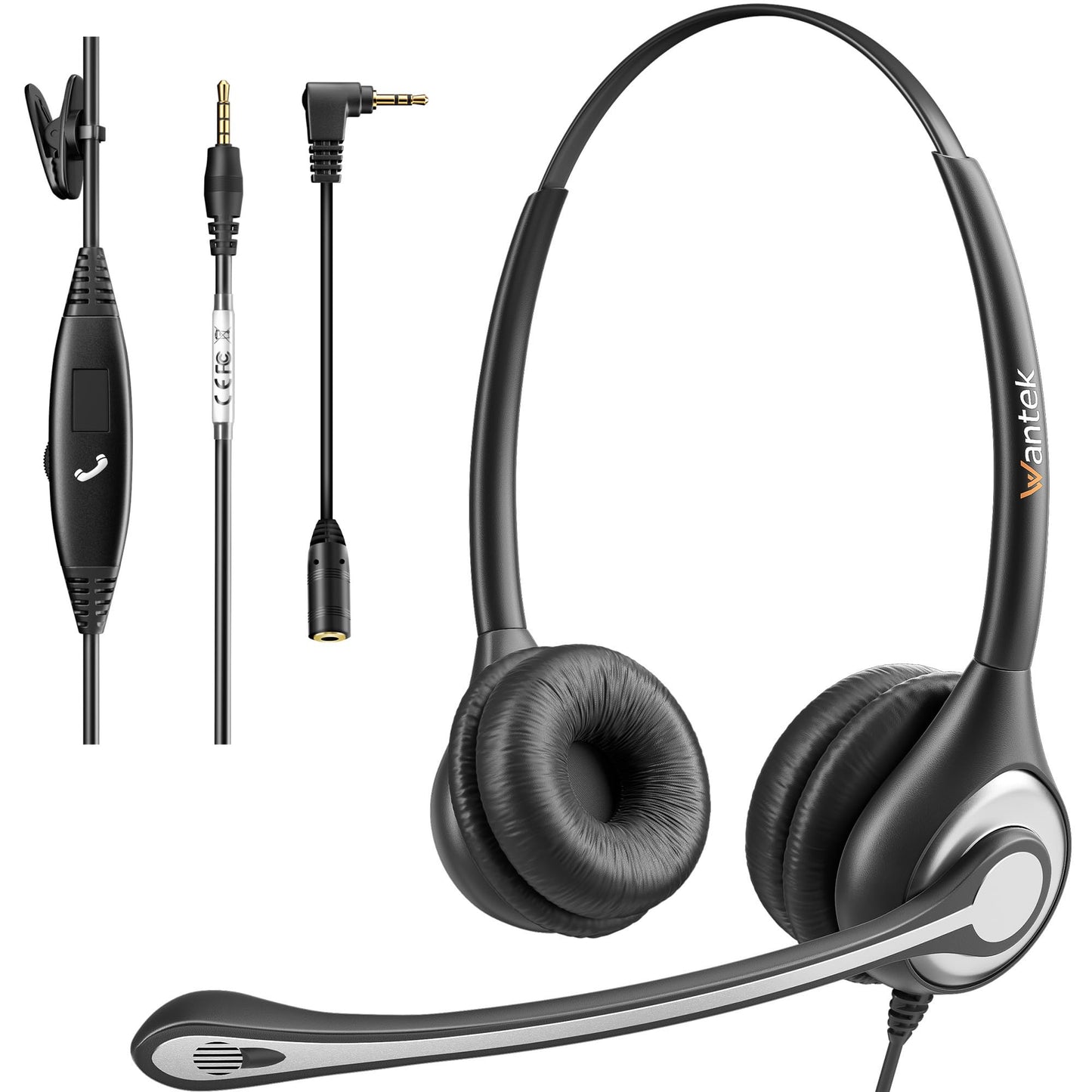 Wantek Phone Headset Wired Computer Headset with Microphone - Noise Cancelling 3.5mm/2.5mm Headphones for PC, Laptop, Mac, iPhone, Samsung