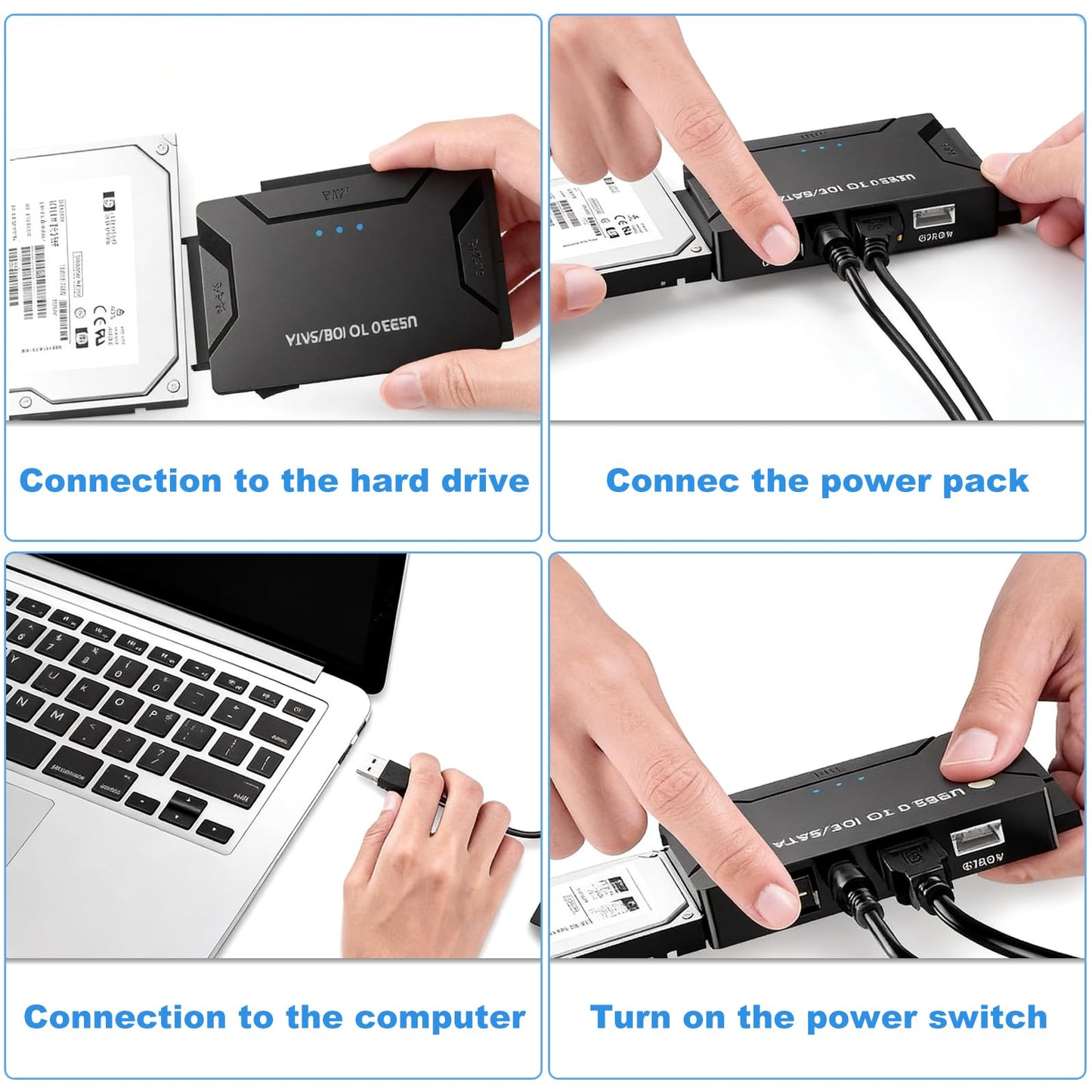 USB 3.0 to IDE SATA Adapter Hard Drive Reader, Type C USB to External Hard Drive Disk HDD Converter Kit for Universal 2.5/3.5 HDD SSD with Power