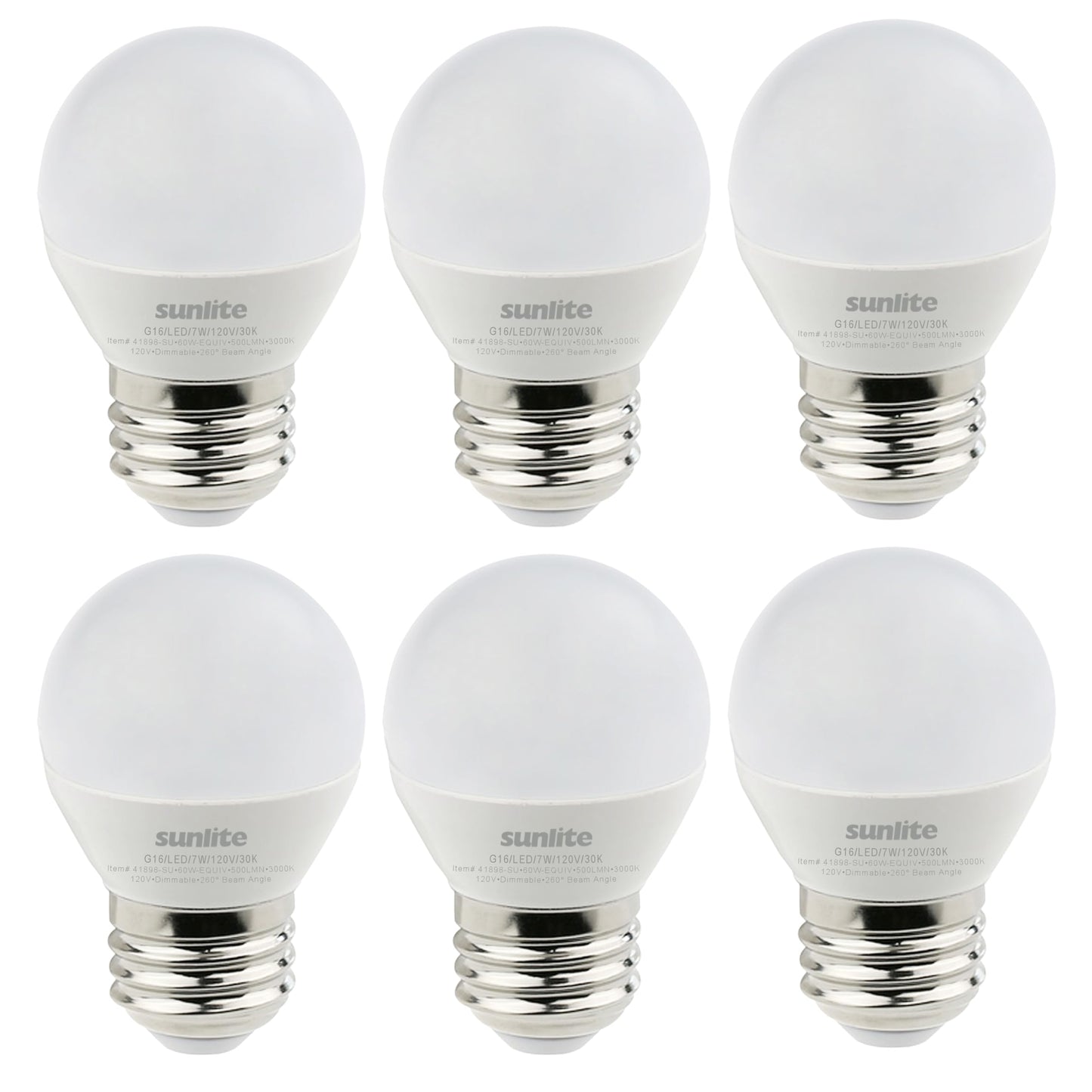 Sunlite G16 LED Dimmable Decorative Globe Vanity Light Bulbs, Frosted, 7W (60W Equiv.), 500 Lumens, Medium E26 Base, Mirror Lights for Bedroom